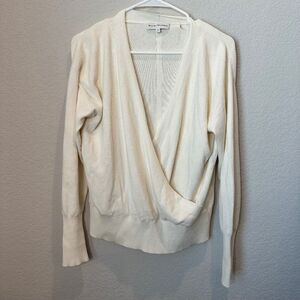 White + Warren White Cream Cotton Silk Blend Faux Wrap Sweater - Size L EUC